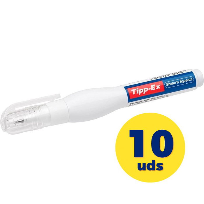 Tipp-Ex Shake'N Squeeze Bolígrafo Corrector con Punta Metálica, Pack de 10 Unidades